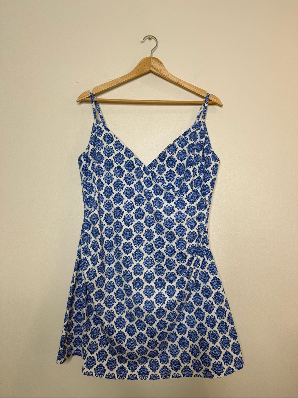 Garnet Hill Crossover Swim Mini Dress in paisley floral spaghetti strap size 14